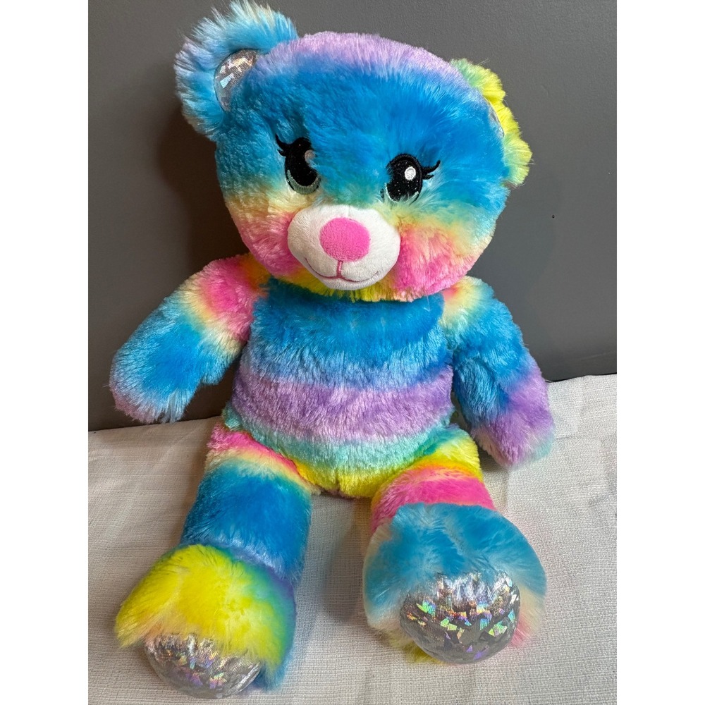 Build-A-Bear Workshop Rainbow Friends Tie Dye Plush Bear Silver Sparkle Paws